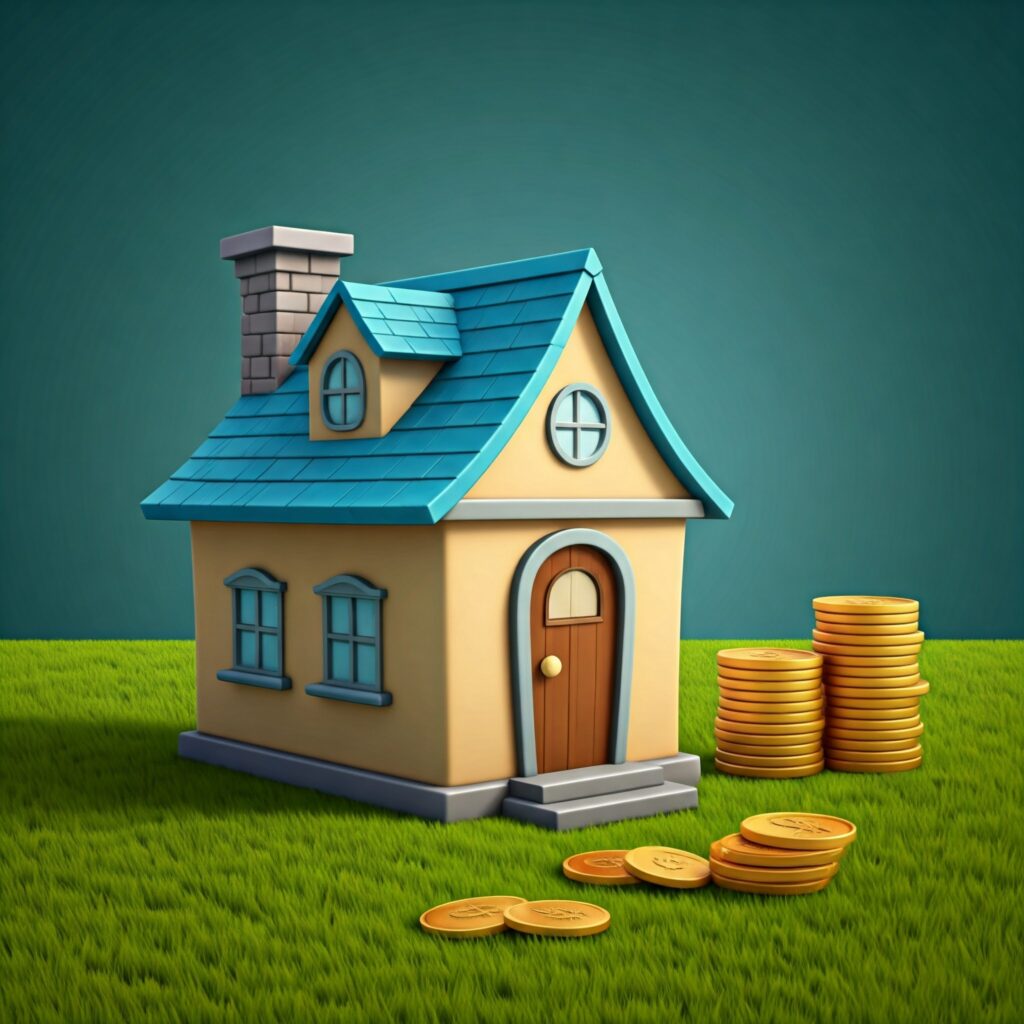 Learn how much property management costs in Fallbrook, CA. Image of cartoon house with coins next to it. 